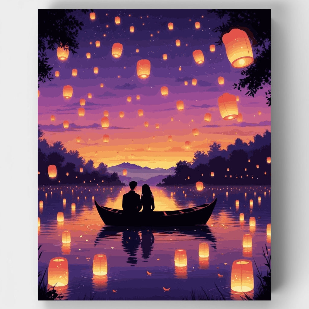 Romance en el lago durante el Festival de los Faroles - Kit de pintura por números — Estándar