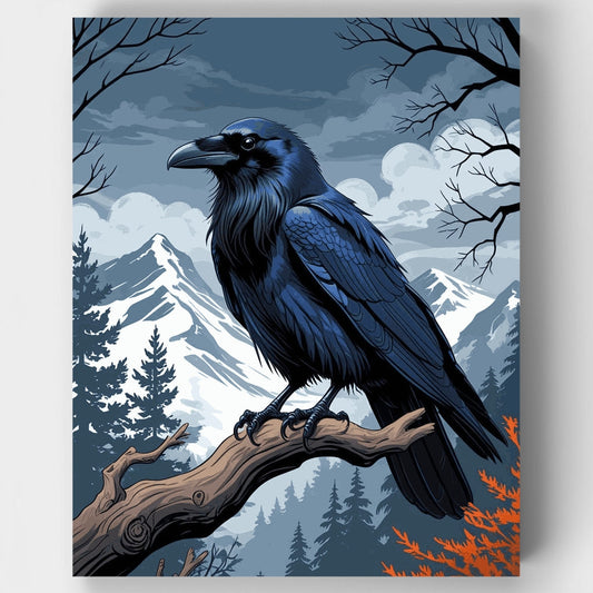 Majestic Raven in Mountain Landscape - Paint by Numbers Kit
