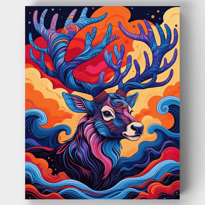 Psychedelic Deer with Flowing Antlers - Paint by Numbers Kit