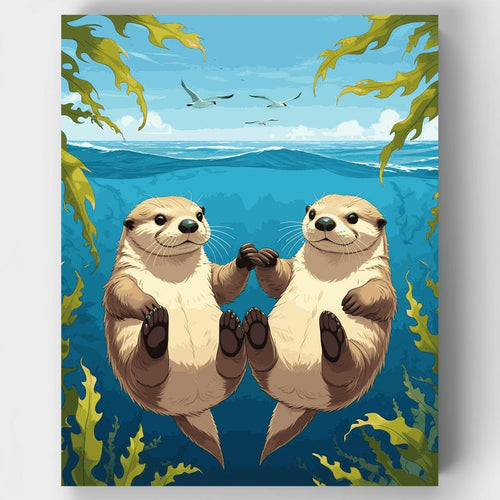 Otters Holding Hands - Paint by Numbers Kit