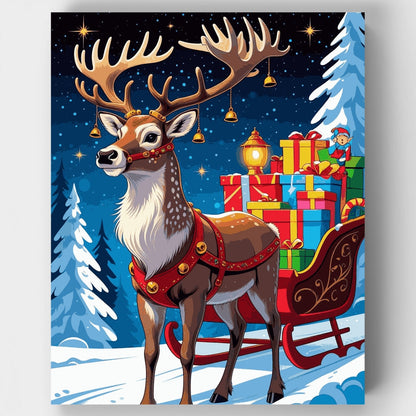 Christmas Reindeer with Sleigh and Gifts - Paint by Numbers Kit