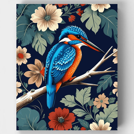 Kingfisher in Floral Paradise - Paint by Numbers Kit