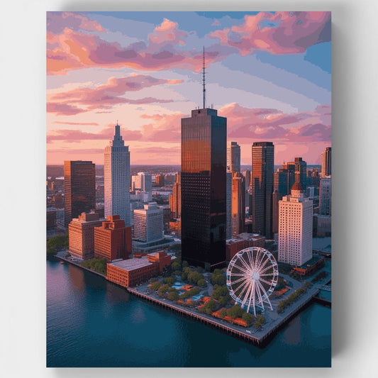 Chicago Aerial Waterfront Sunset - Paint by Numbers Kit