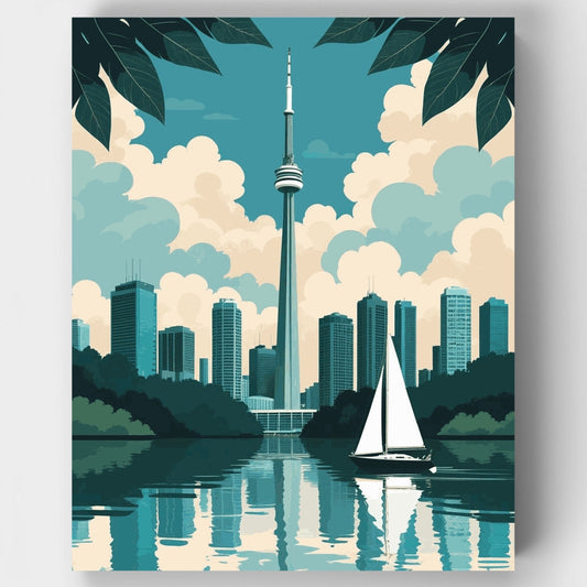 Toronto CN Tower Skyline with Sailboat - Paint by Numbers Kit