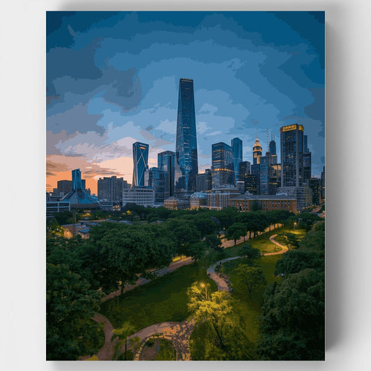 Melbourne City Skyline at Dusk - Paint by Numbers Kit