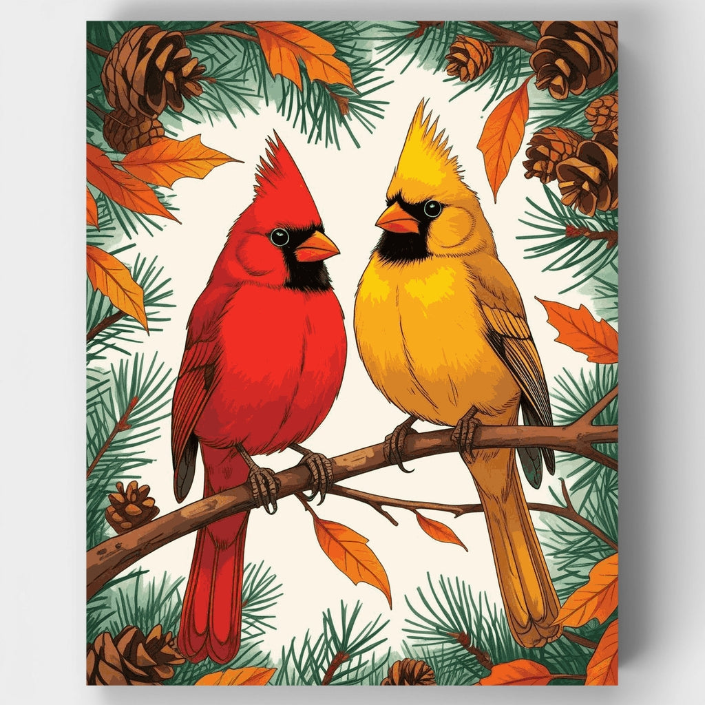 Cardenales en una rama - Kit de pintura por números — Estándar