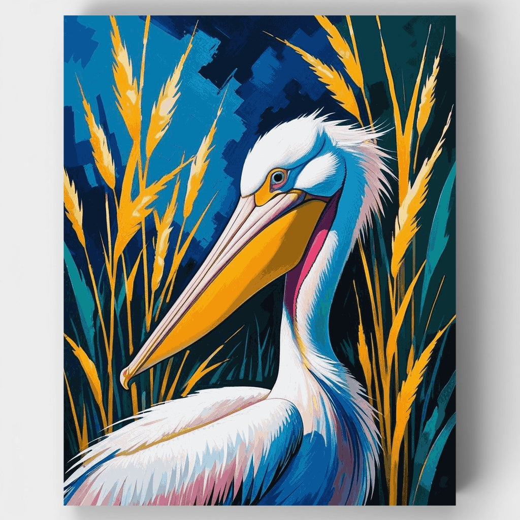 Vibrant Pelican in Golden Reeds - Paint by Numbers Kit