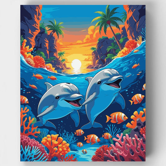 Dolphins at Sunset Paradise - Paint by Numbers Kit