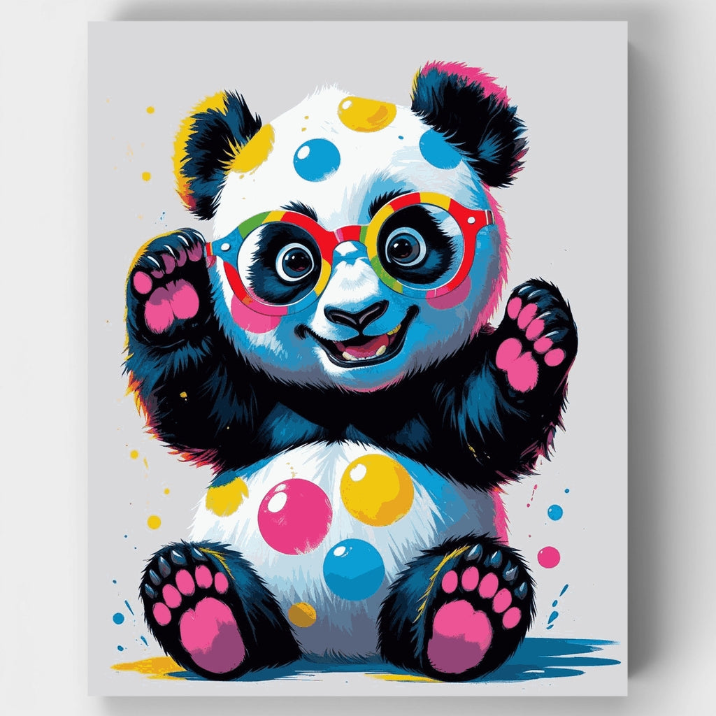 Panda colorido con gafas - Kit de pintura por números — Estándar