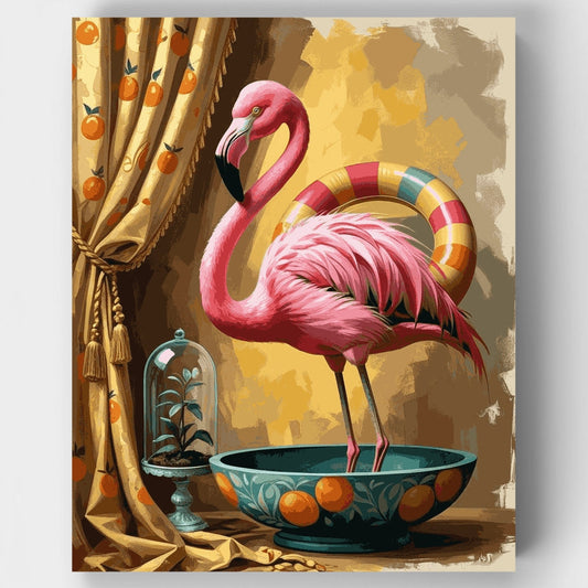 Flamingo in Decorative Bowl - Paint by Numbers Kit