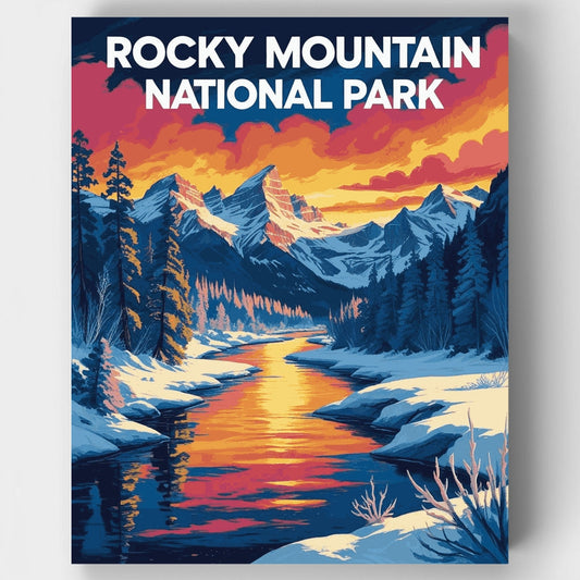 Rocky Mountain National Park Winter Sunset Creek Reflection - Paint by Numbers Kit