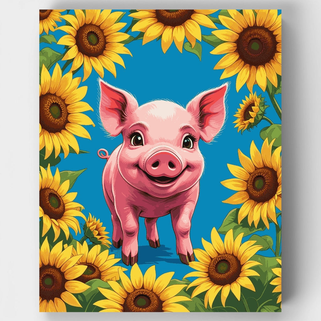 Cerdo alegre entre girasoles - Kit de pintura por números — Estándar