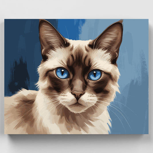 Siamese Cat Portrait with Striking Blue Eyes - Paint by Numbers Kit