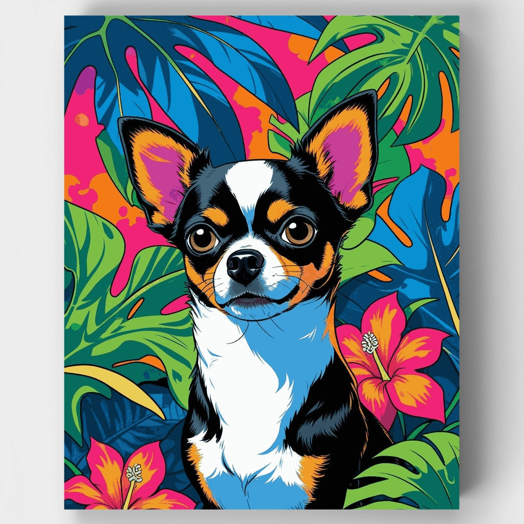 Chihuahua vibrante en paraíso tropical - Kit de pintura por números — Estándar