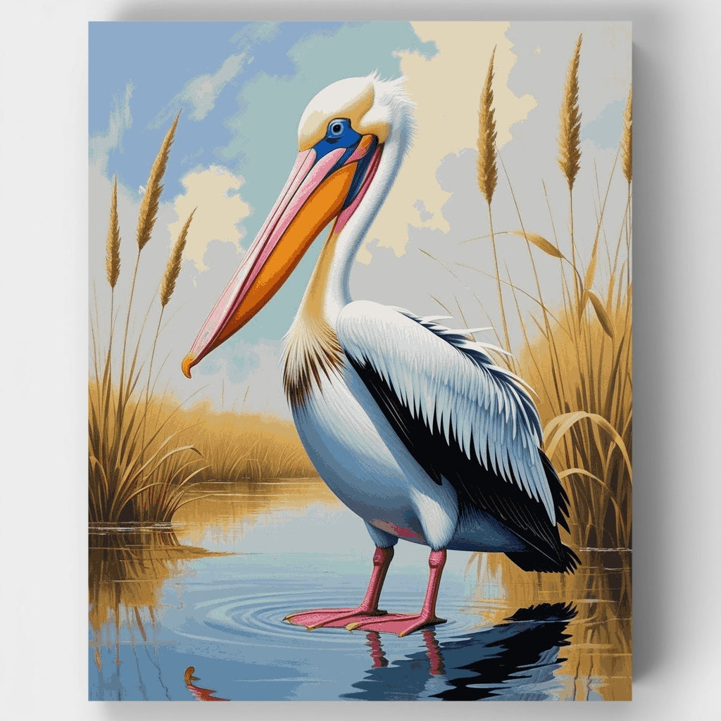 Pelícano entre juncos en el humedal - Kit de pintura por números — Estándar