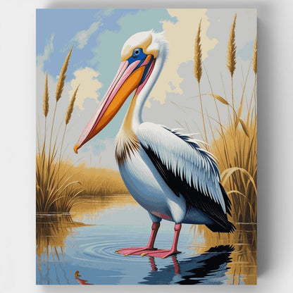 Pelican in Wetland Reeds - Paint by Numbers Kit