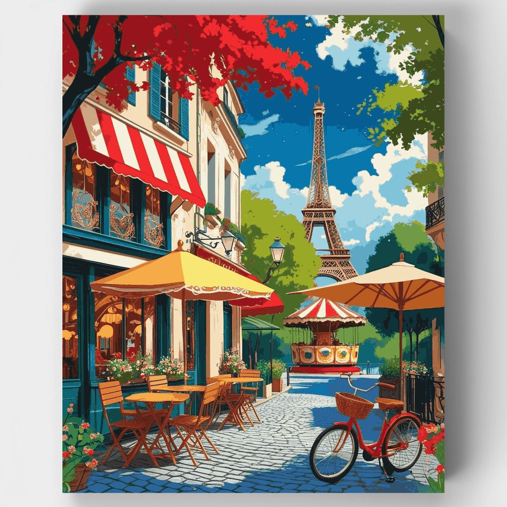 Parisian Street Café with Eiffel Tower - Paint by Numbers Kit