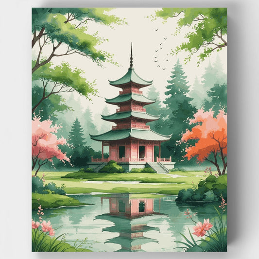 Serene Pagoda Garden Reflection - Paint by Numbers Kit