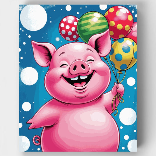 Cheerful Pig with Colorful Balloons - Paint by Numbers Kit