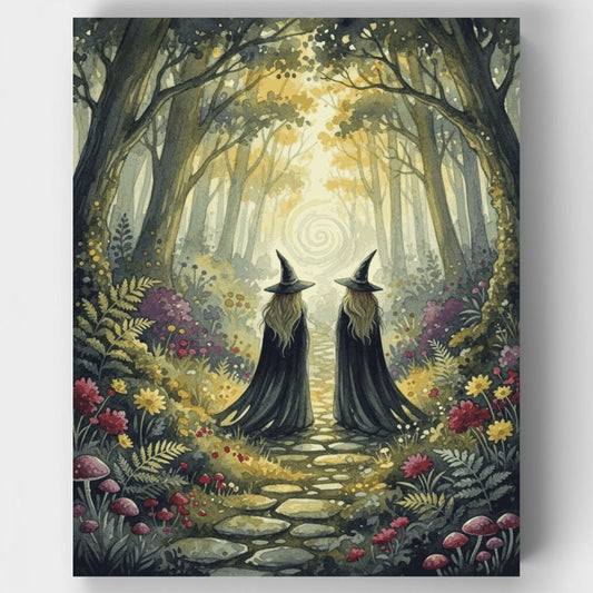Two Witches on an Enchanted Forest Path - Paint by Numbers Kit