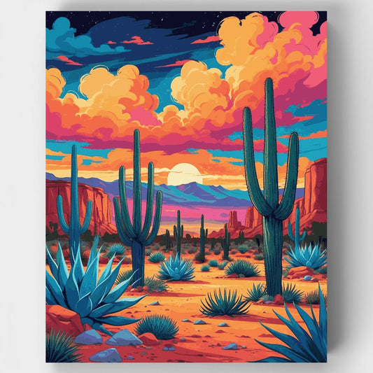 Arizona Desert Saguaro Twilight - Paint by Numbers Kit
