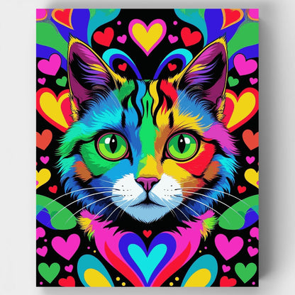 Rainbow Cat with Hearts - Paint by Numbers Kit