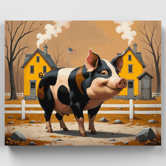 Spotted Pig on American Farm - Paint by Numbers Kit