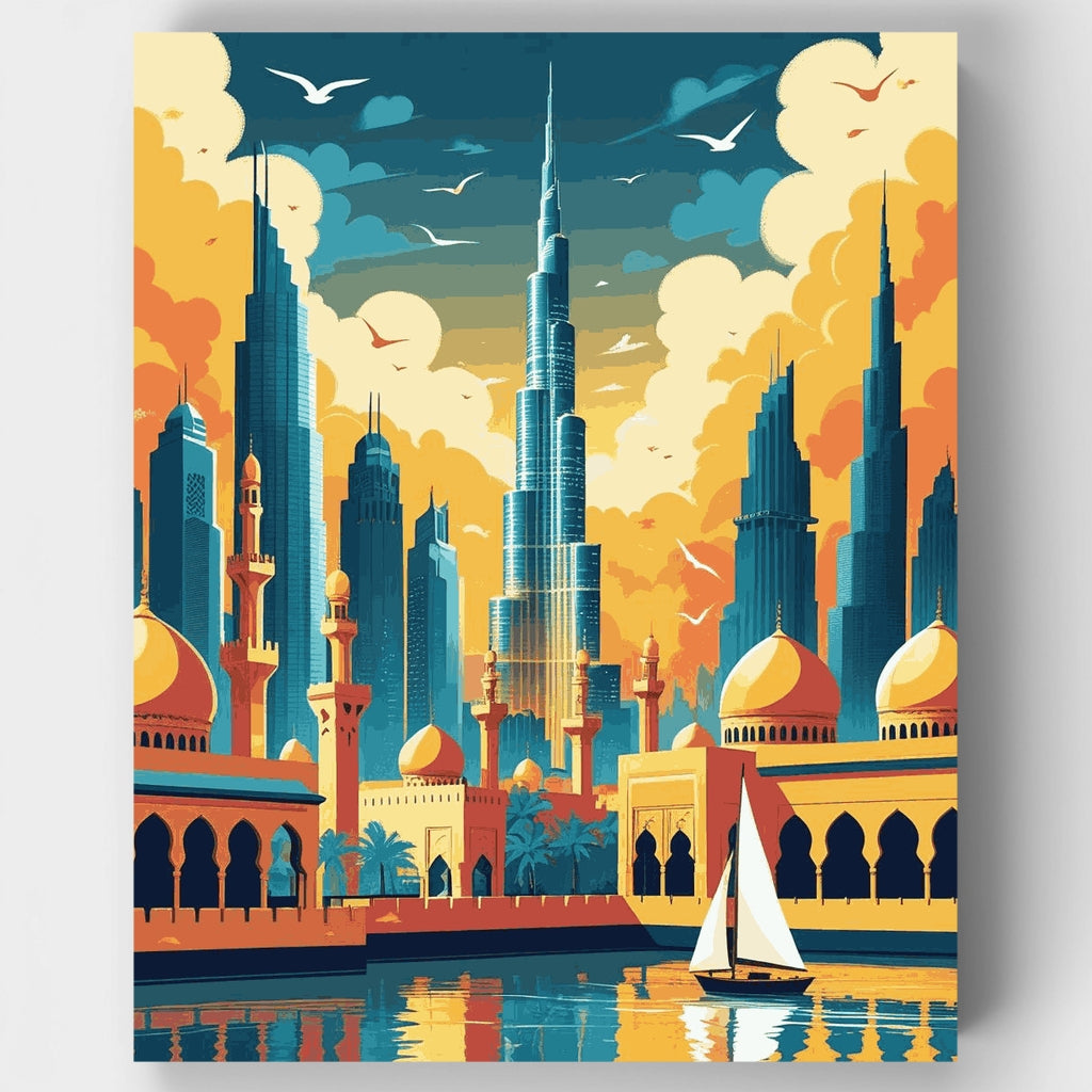 Panorama de Dubái con el Burj Khalifa - Kit de pintura por números — Estándar