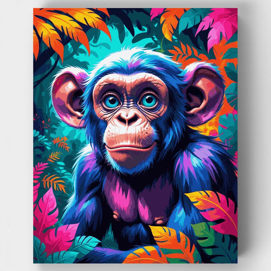 Vibrant Baby Chimpanzee in Tropical Jungle - Paint by Numbers Kit
