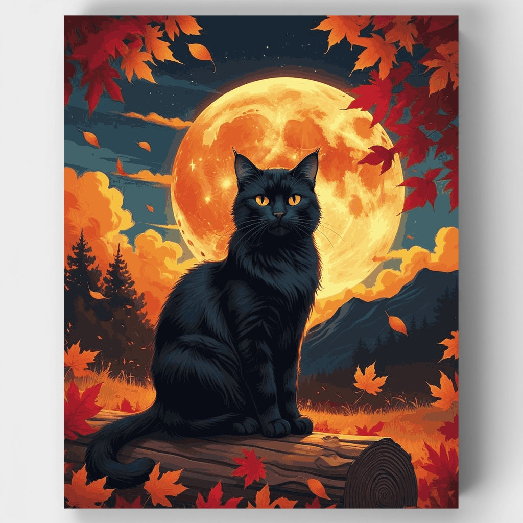 Black Cat Under Autumn Moon - Paint by Numbers Kit
