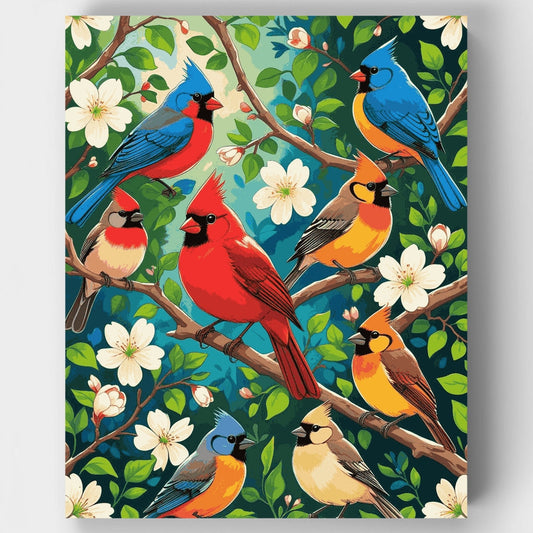 Vibrant Songbirds in Blooming Branches - Paint by Numbers Kit