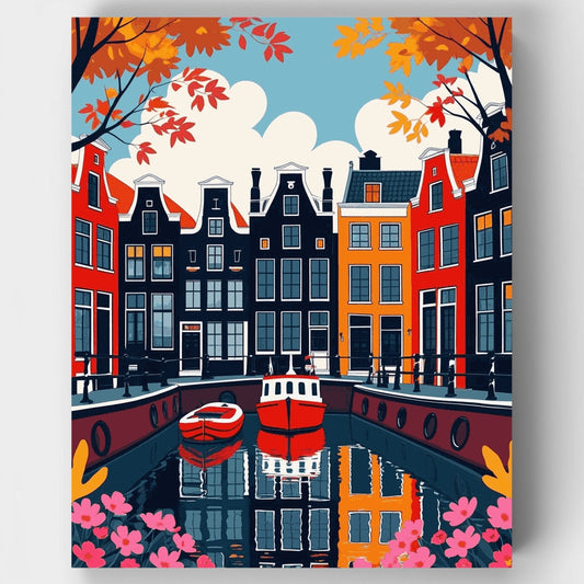 Amsterdam Canal in Autumn - Paint by Numbers Kit