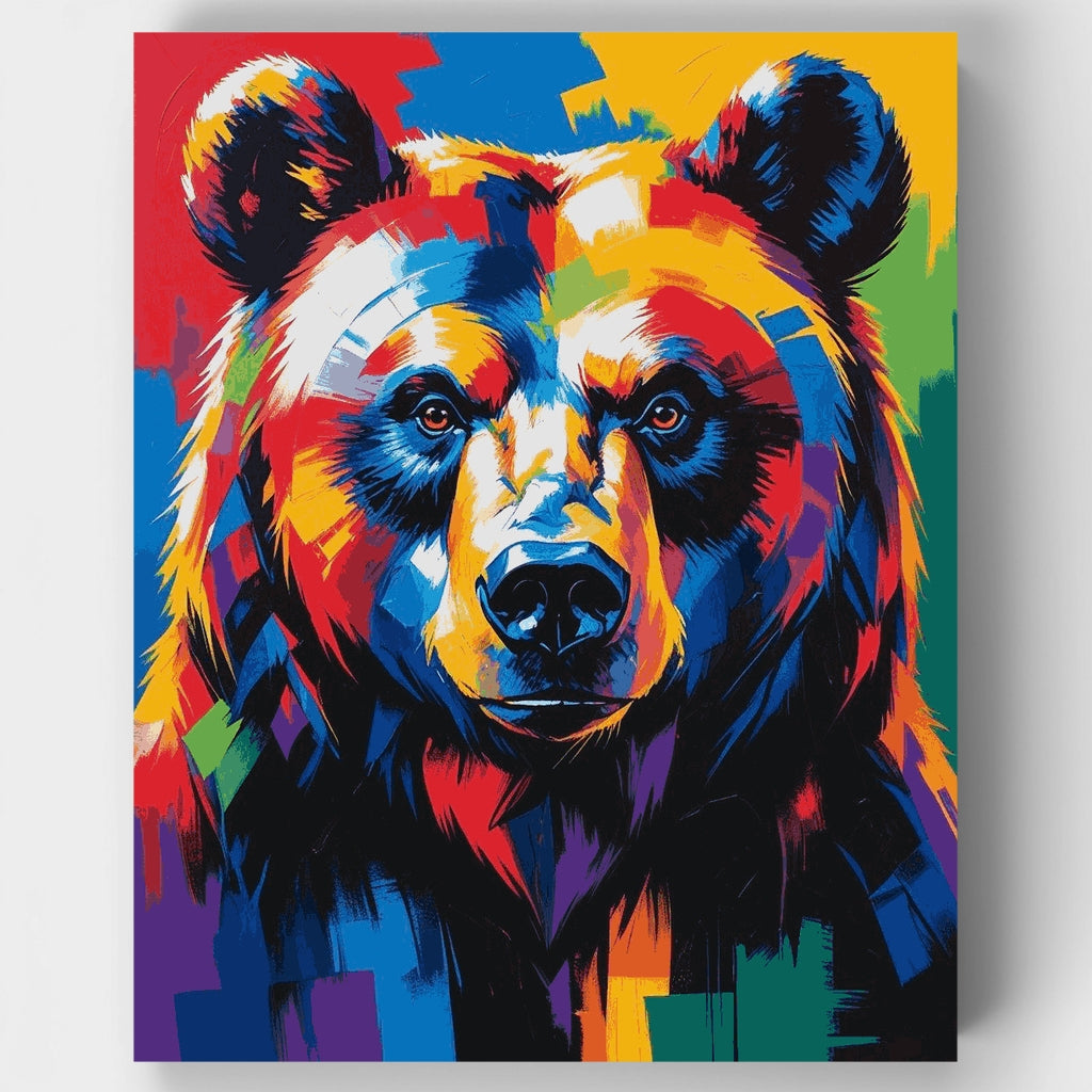 Kit de pintura por números - Arte de oso grizzly vibrante — Estándar