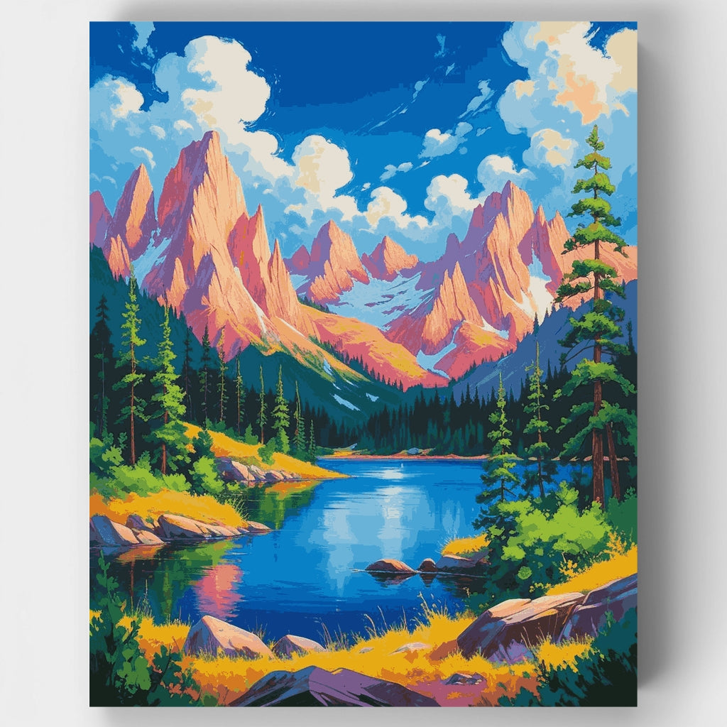 Kit de pintura por números: Panorama de lago alpino en el Parque Nacional Grand Teton — Estándar