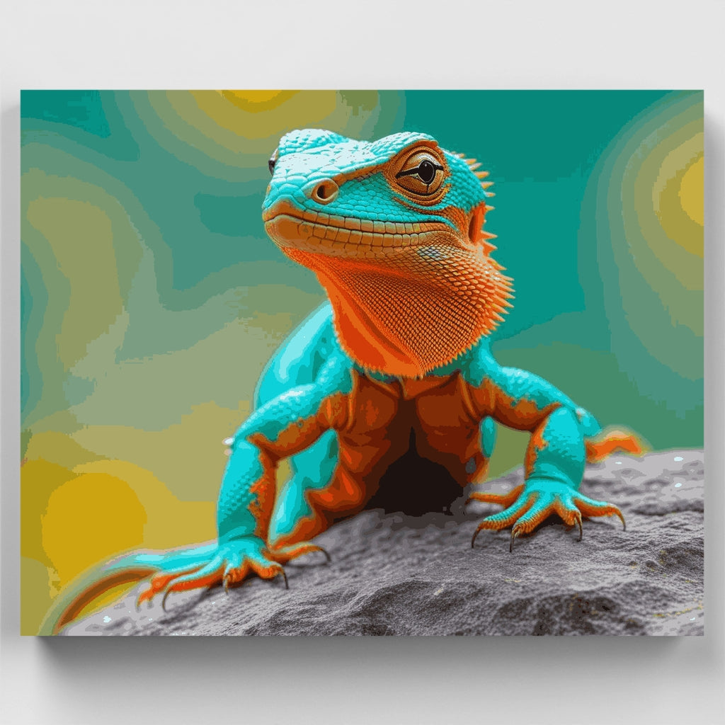 Vibrant Turquoise and Orange Lizard - Paint by Numbers Kit