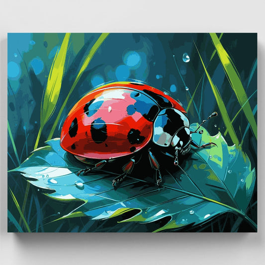 Ladybug on Dewy Leaf - Paint by Numbers Kit