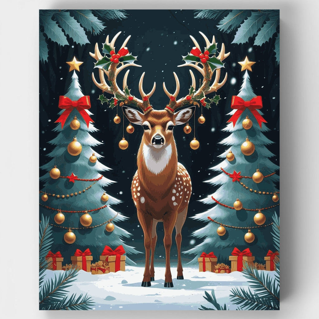 Ciervo navideño festivo con astas decoradas - Kit de pintura por números — Estándar