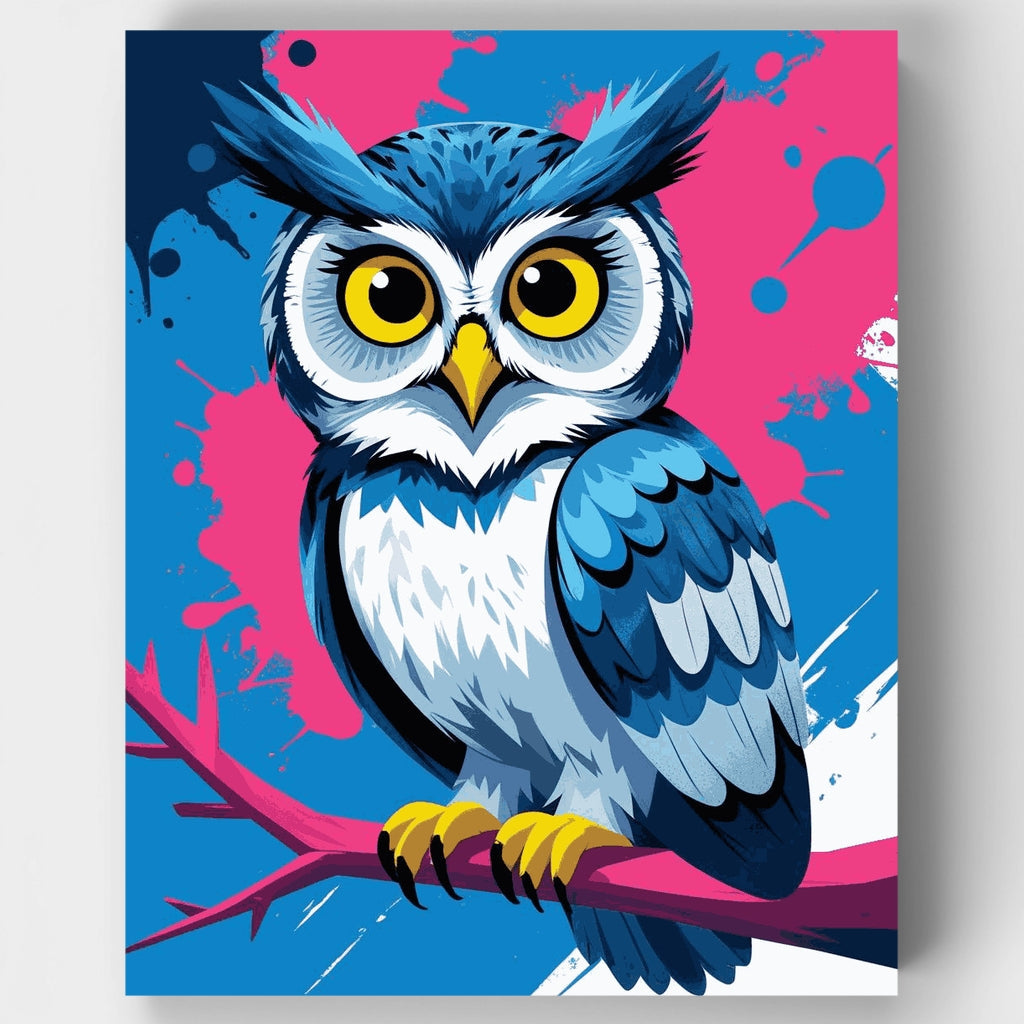 Lindo búho azul en una rama - Kit de pintura por números — Estándar