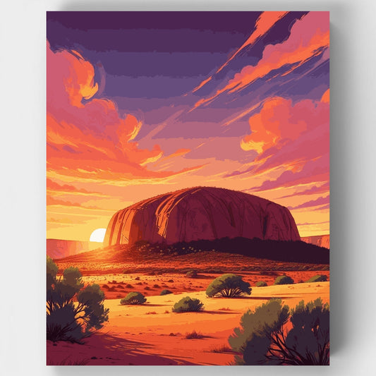 Uluru Fiery Sunset Desert Panorama - Paint by Numbers Kit