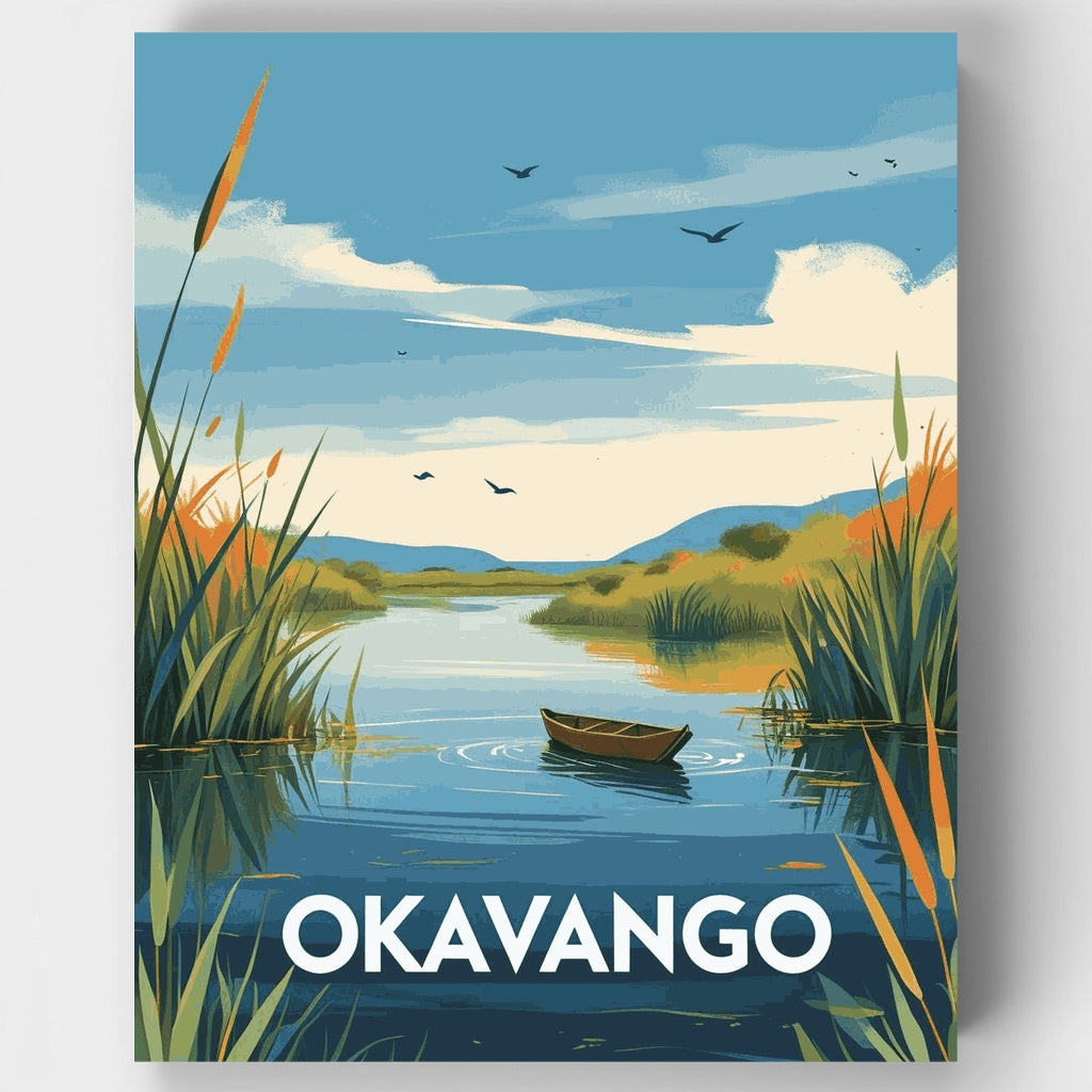 Kit de pintura por números - Paseo en bote por el canal de juncos del Delta del Okavango — Estándar