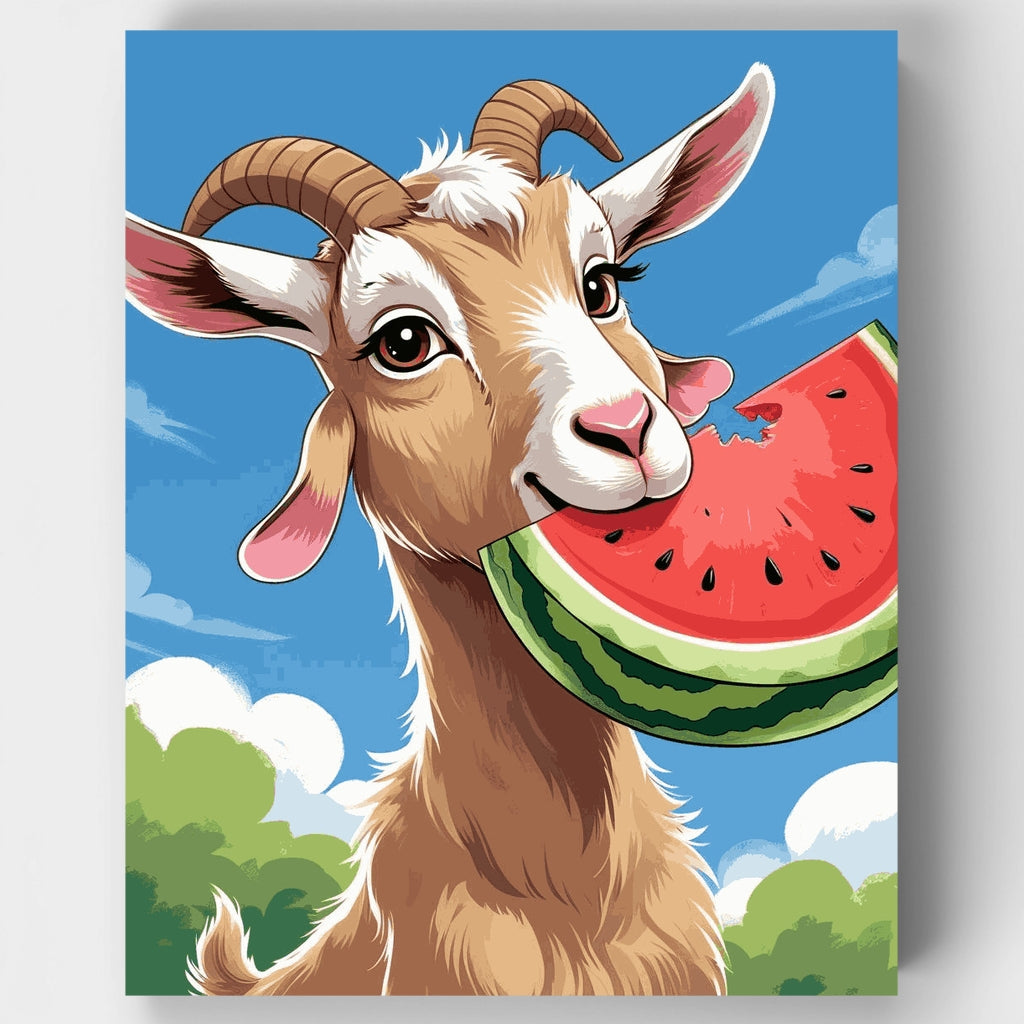 Cabra alegre con sandía - Kit de pintura por números — Estándar