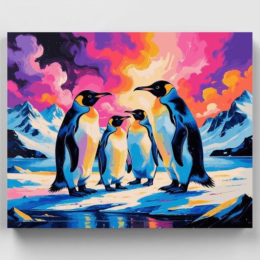 Penguins Under Aurora Sky - Paint by Numbers Kit