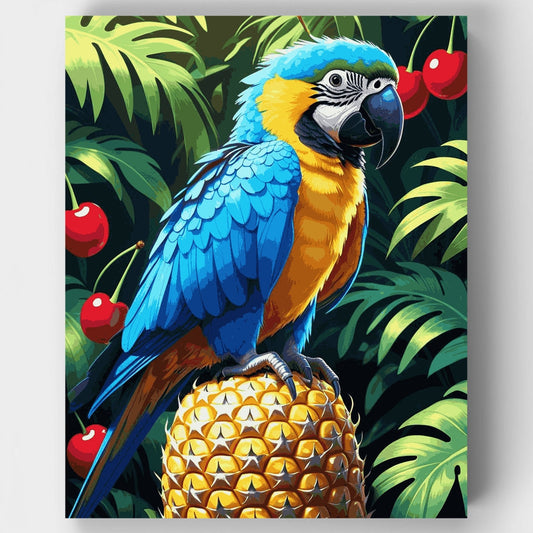 Blue and Gold Macaw with Tropical Fruits - Paint by Numbers Kit