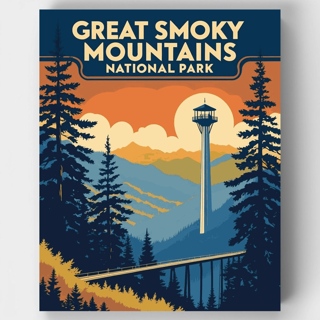 Great Smoky Mountains National Park Observation Tower Sunset - Paint by Numbers Kit