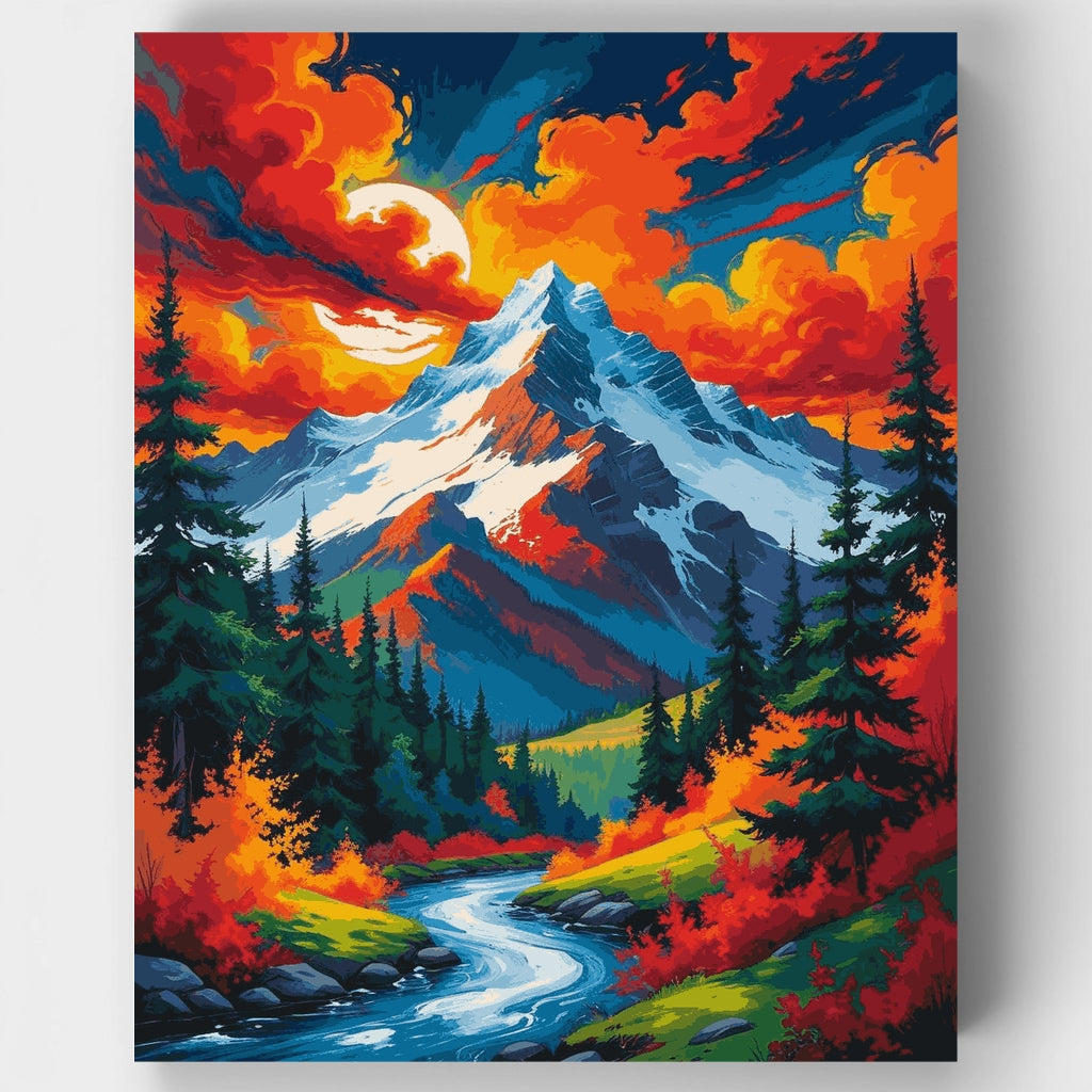 Mount Rainier National Park Fiery Autumn River Valley - Paint by Numbers Kit