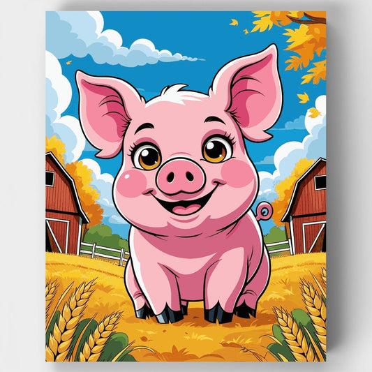 Cheerful Pink Piglet on the Farm - Paint by Numbers Kit