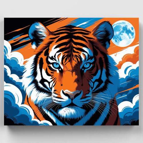 Majestic Tiger in Blue Moon Clouds - Paint by Numbers Kit