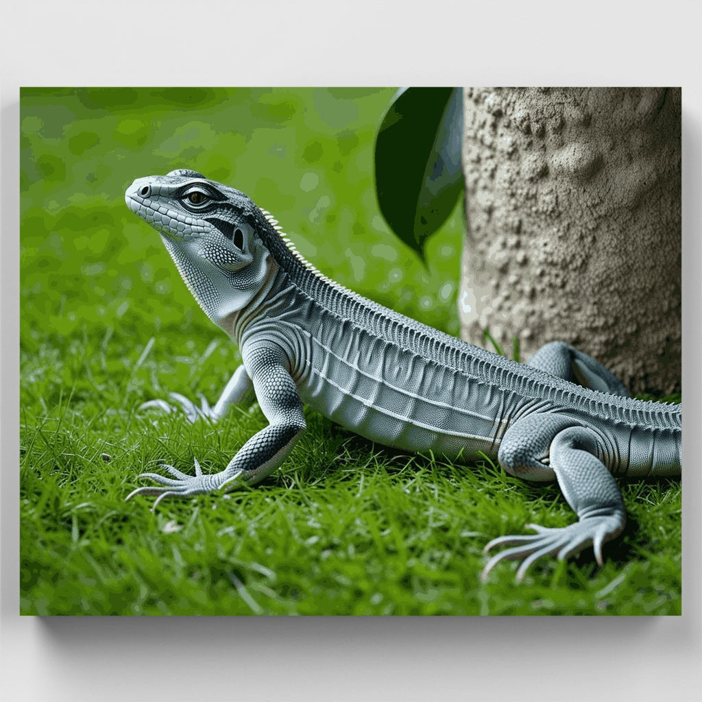 Kit de pintura por números: Iguana plateada metálica tomando el sol — Estándar