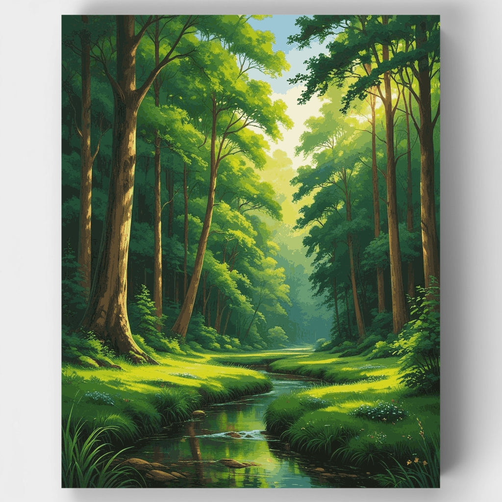 Arroyo en el bosque bajo el sol - Kit de pintura por números — Estándar