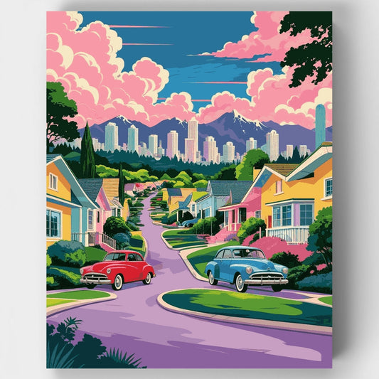 Los Angeles Dreamy Suburban Street - Paint by Numbers Kit